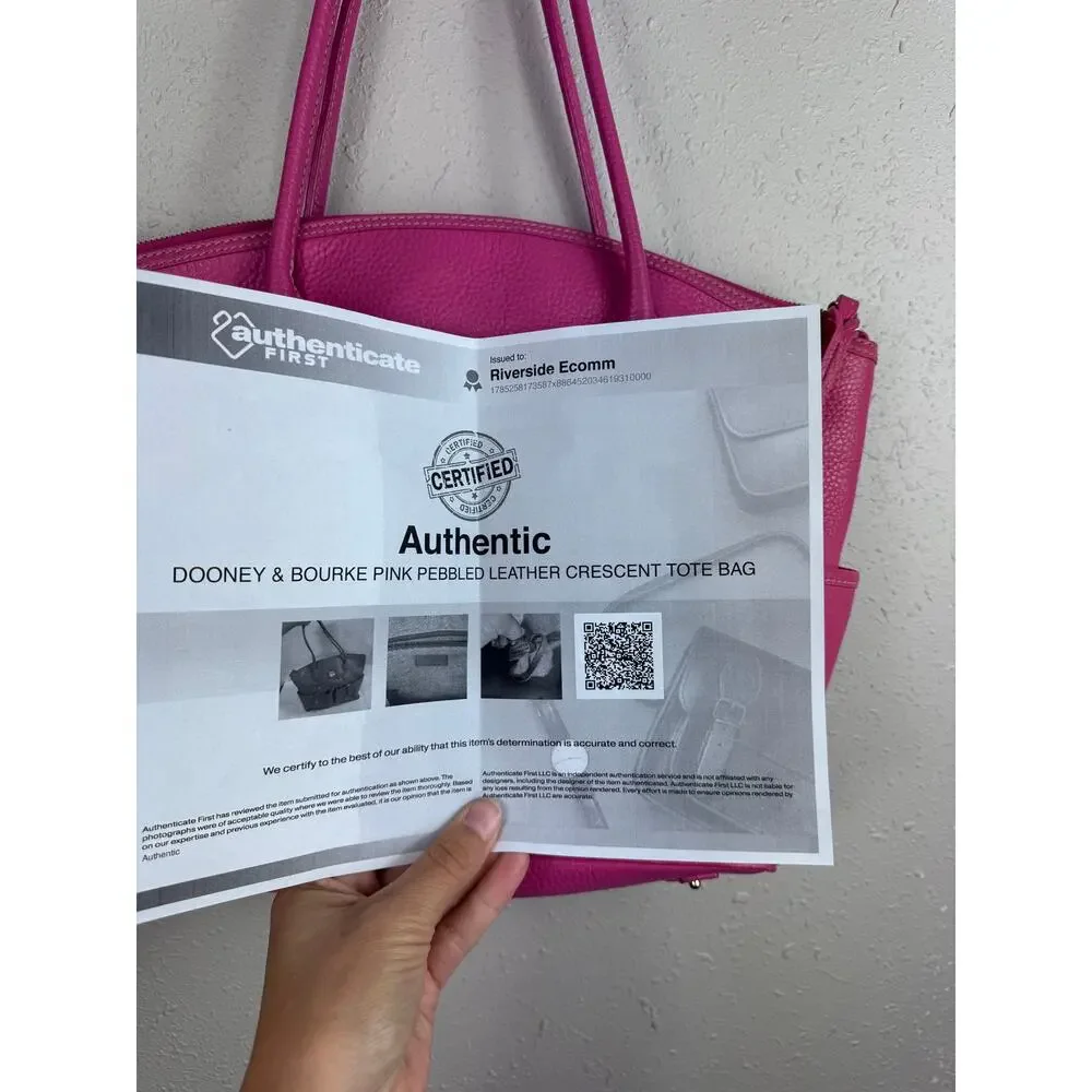 Dooney & Bourke Vibrant Pink Pebbled Leather Crescent Tote with COA